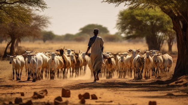 Fotografiar el estilo de vida nómada y los métodos tradicionales de pastoreo de ganado en las comunidades africanas