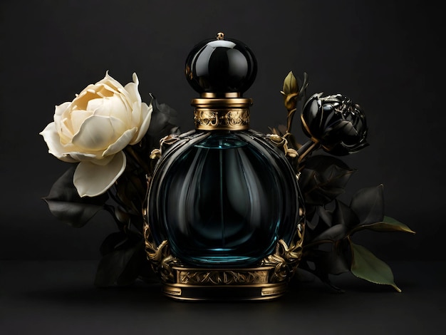 Se fotografiará una botella de perfume negra en 3D