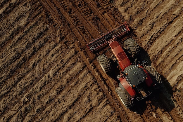 Foto fotografias aéreas de agricultores a operar tractores equipados com semeadoras