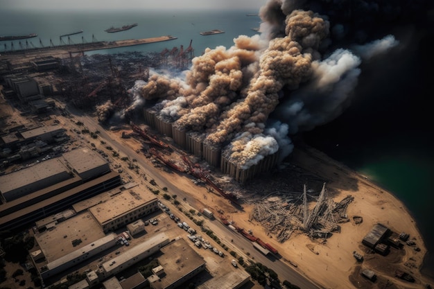 Fotografías aéreas de la explosión del Líbano y la explosión del 4 de agosto de 2020 en el puerto de Beirut