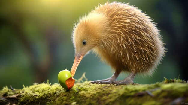 Foto fotografías cautivadoras de los hábitos dietéticos de los kiwis en la naturaleza