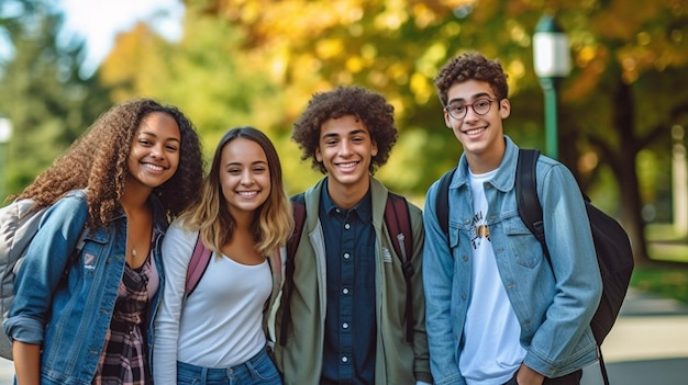 Fotografias de crianças multirraciais se divertindo e voltando para a aula GERAR IA