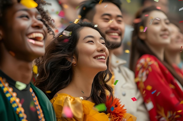 Foto fotografias de pessoas de diferentes culturas celebrando a primavera juntas