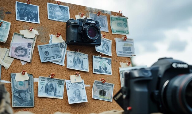 Fotografías de dinero vibrantes en superficie de madera