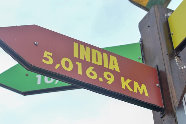 Fotografias em close-up de sinais de direção apontando para os destinos encantadores da índia