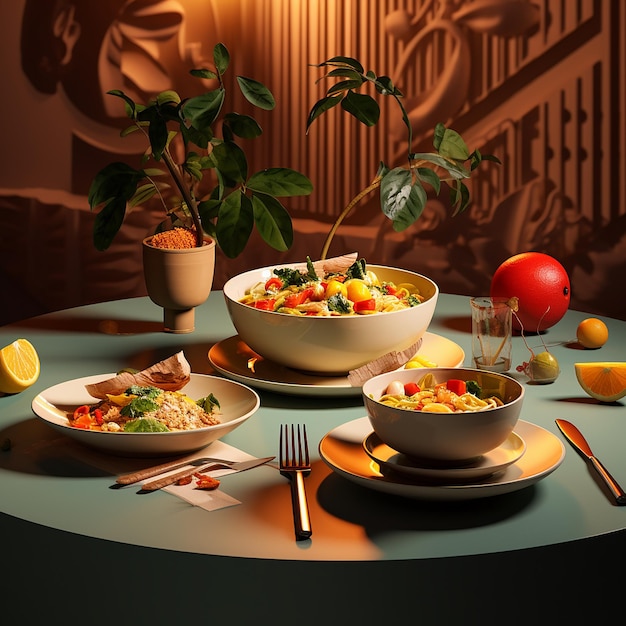 Fotografías renderizadas en 3D de comida y comida.