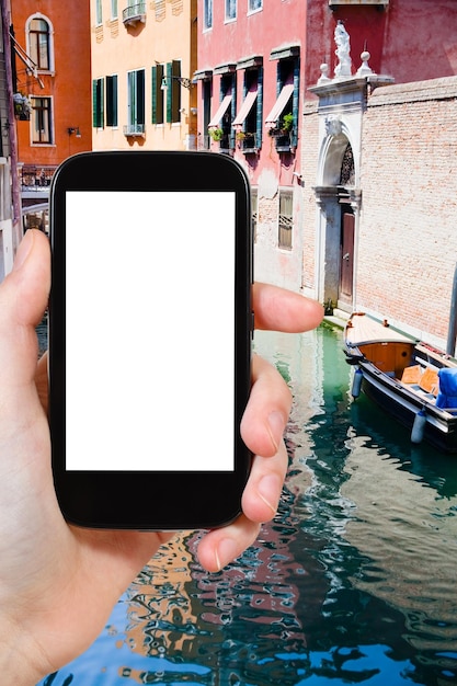 Fotografías turísticas de barcos de canal en Venecia