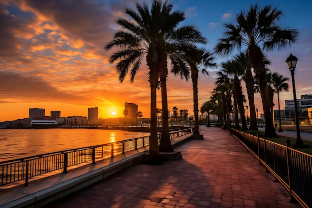 Fotografie des Sonnenuntergangs am Flussufer von Tampa