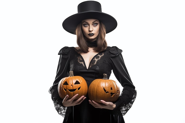 Fotografie einer Frau mit einem Hexenkostüm für Halloween