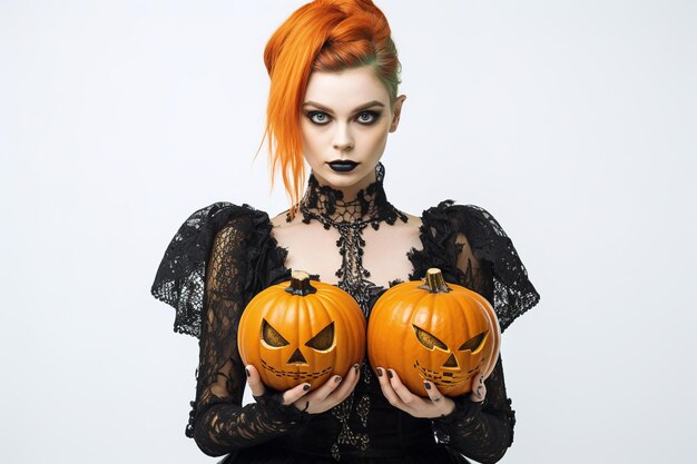 Fotografie einer Frau mit einem Hexenkostüm für Halloween