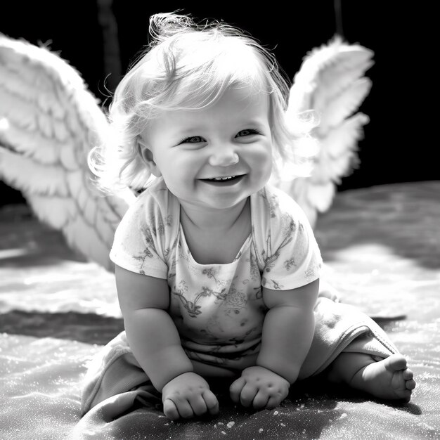 Foto fotografie eines engels glücklich im himmel mädchen von kopf bis zehen f