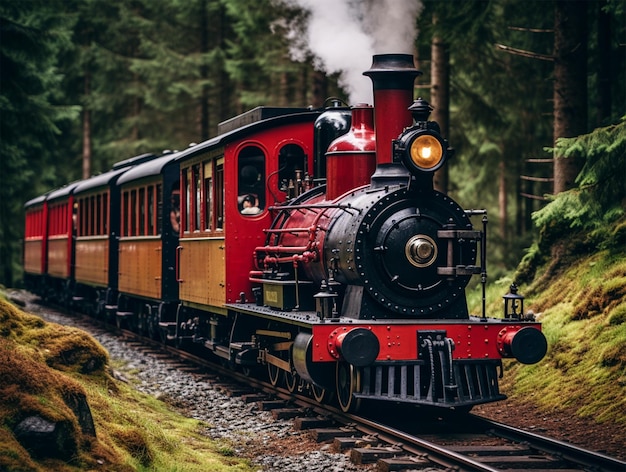 Fotografie eines Lokomotivzugs durch den Wald