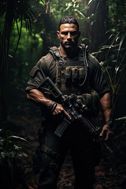 Fotografie eines stehenden Soldaten der Spezialeinheit