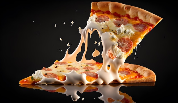 Fotografíe una porción de pizza con una porción que se come ai generativo