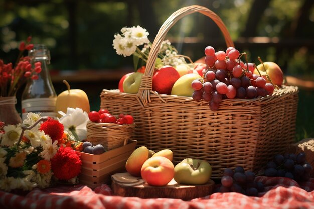 Fotografie von frischem Essen in Picknickkörben