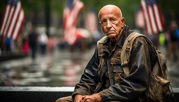 Fotografie zum 911 Memorial Day Traurigkeit und Sehnsucht 11. September Patriot Day Emotionales Fotoshooting