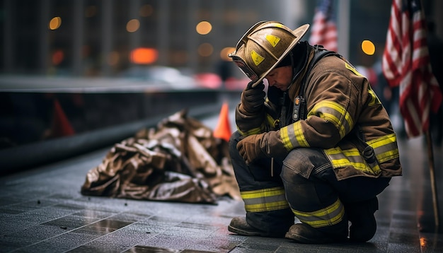 Fotografie zum 911 Memorial Day Traurigkeit und Sehnsucht 11. September Patriot Day Emotionales Fotoshooting