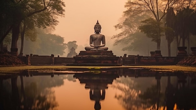 Fotografieren der Buddha-Statue in den Tempelruinen von Sukhothai in Thailand. GENERIEREN SIE KI