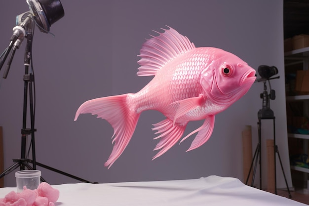 Fotografieren Sie einen rosa Fisch in einem Studio