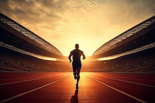 Fotografischer Sportler joggt morgens im Stadion