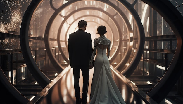 Fotógrafo de bodas en el espacio boda futurista