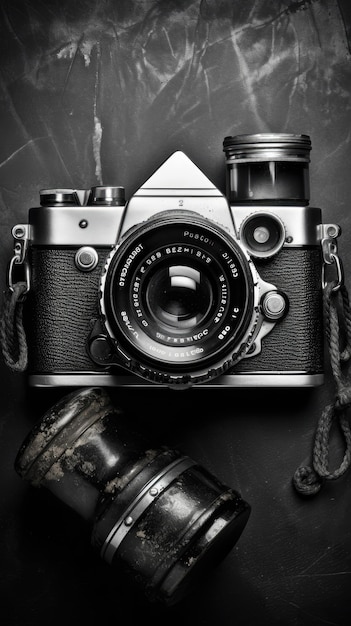 Fotógrafo y cámara de arte en blanco y negro