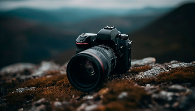 Fotógrafo captura deslumbrante paisagem montanhosa com câmera SLR antiquada gerada por inteligência artificial