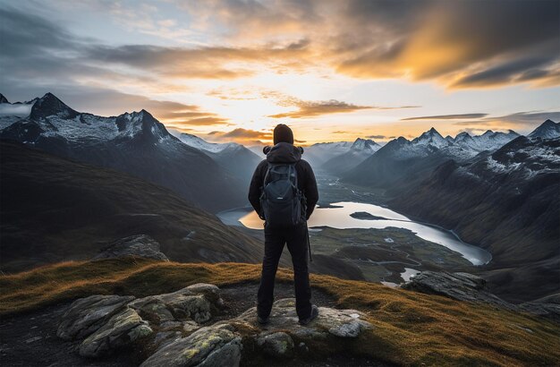 un fotógrafo captura una imagen de una vista abierta mientras fotografía montañas photo