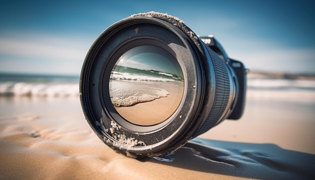 Fotógrafo captura litoral deslumbrante ao pôr do sol com lente olho de peixe gerada por inteligência artificial