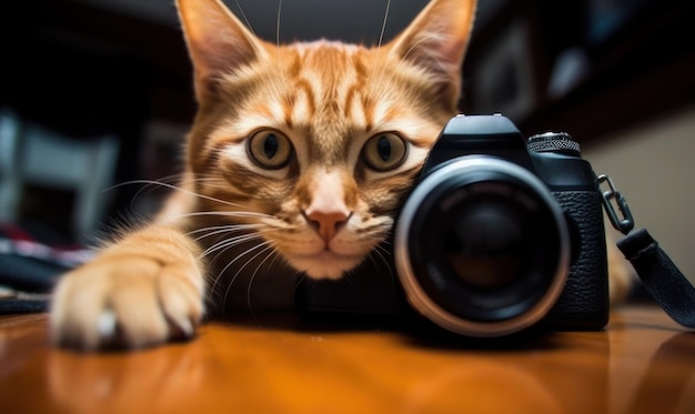 Fotógrafo Cat Criado usando ferramentas de IA gerativas