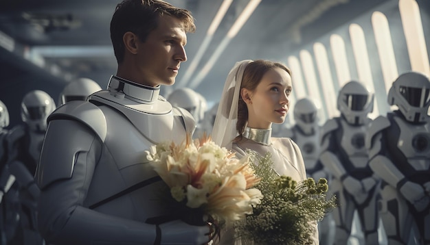 Fotógrafo de casamento no espaço casamento futurista