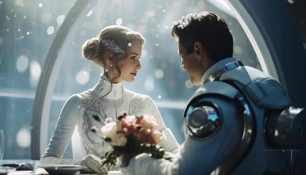 Foto fotógrafo de casamento no espaço casamento futurista