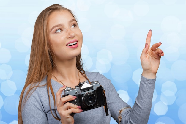 Fotógrafo de mulher com câmera