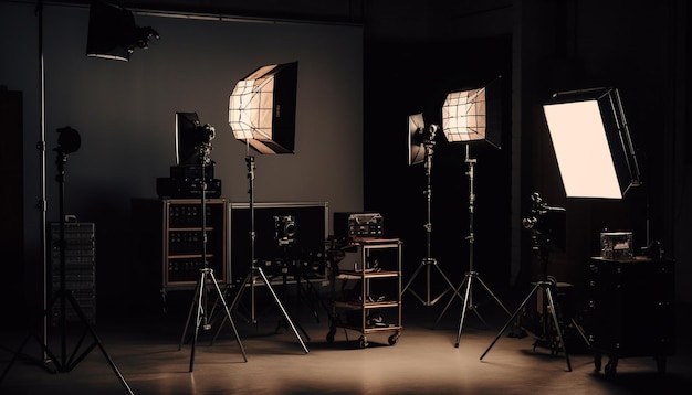 Fotógrafo elegante captura imagem de moda em estúdio gerada por IA