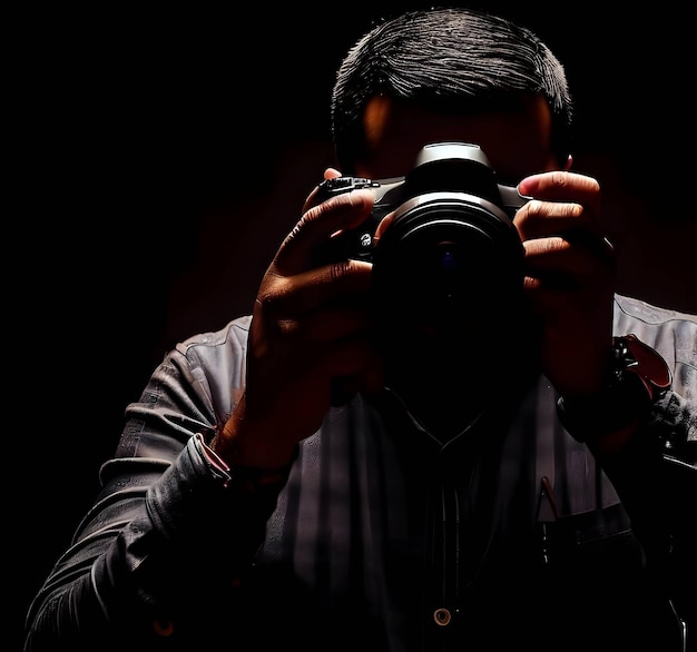 Fotógrafo em um ambiente escuro adequado para o Dia da Fotografia