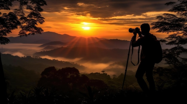 Fotógrafo observando o pôr do sol