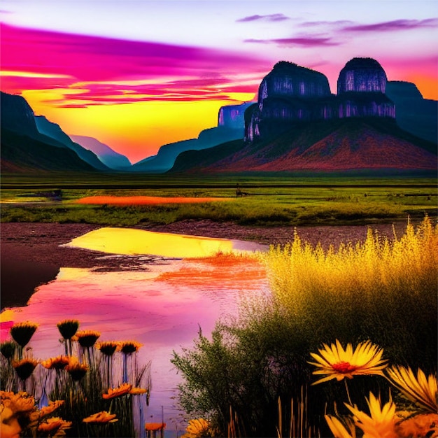 Foto un fotógrafo profesional toma fotos con una cámara en un trípode en un pico rocoso al atardecer