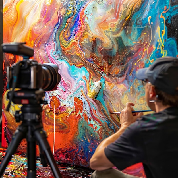 Fotógrafo profissional capturando um artista em trabalho