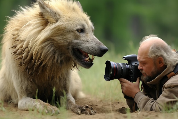 Foto un fotógrafo de la vida silvestre capturando una especie rara