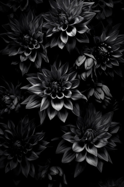 Fotograma completo de fondo de flores negras creado con tecnología de IA generativa