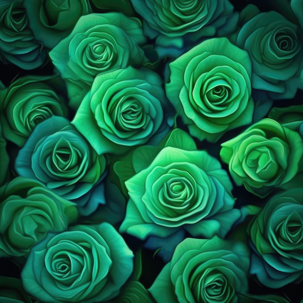 Foto fotograma completo de fondo de rosas verdes creado con tecnología de ia generativa
