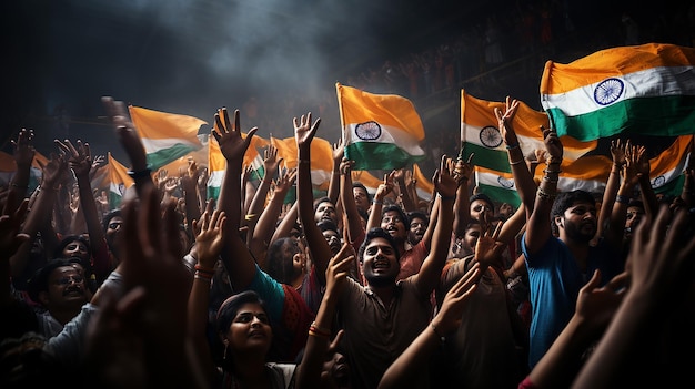Fotohände schwenken indische Flaggen