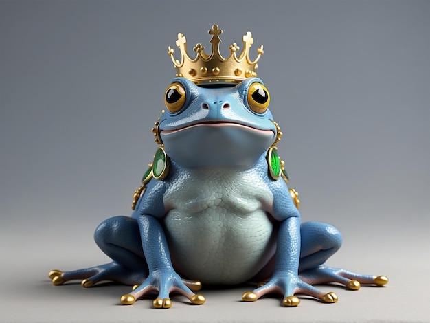 Fotoillustration eines Frosches, der eine goldene Krone und Zubehör trägt 2