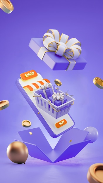 Fotokomposition vertikales Online-Shopping-Banner