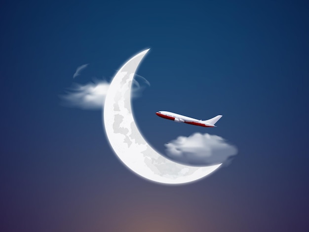 Fotomond mit Flugzeug Happy Ramadan Happy Eid Konzept muslimischer heiliger Monat Ramadan Kareem