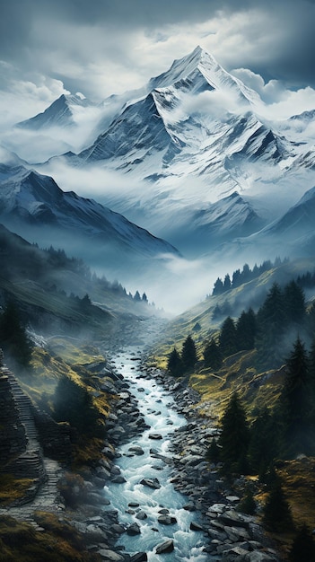 Fotomural de los picos brumosos de los Alpes Julianos