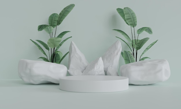 Fotopodestanzeige mit 3D-Rendering des Produkts zum Thema Natur