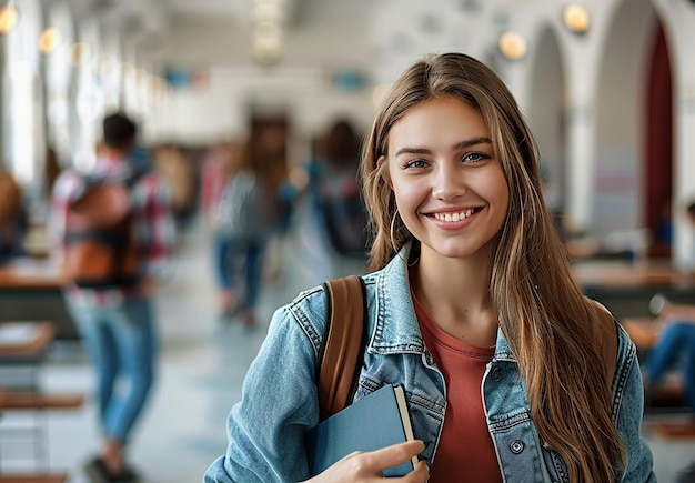 Foto fotoporträt einer jungen weiblichen studentenfrau mit lächeln