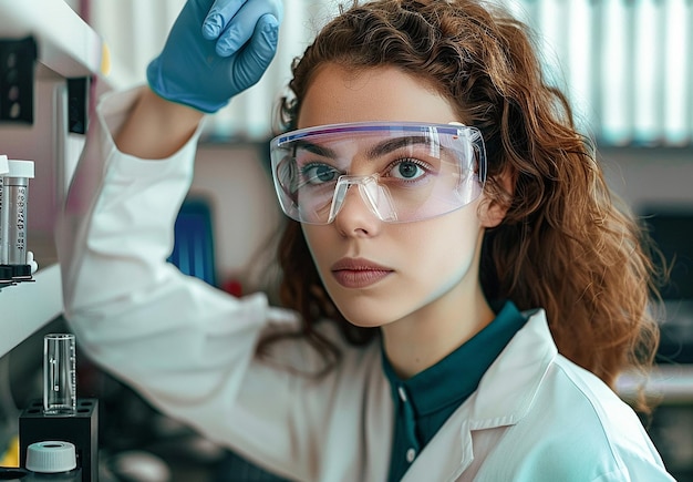 Foto fotoporträt einer jungen weiblichen wissenschaftlerin, einer laborforscherin und einer arbeitenden technikerin