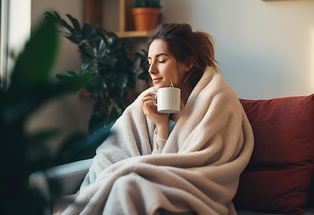 Fotoporträt eines jungen Mädchens, das morgendlichen Tee trinkt